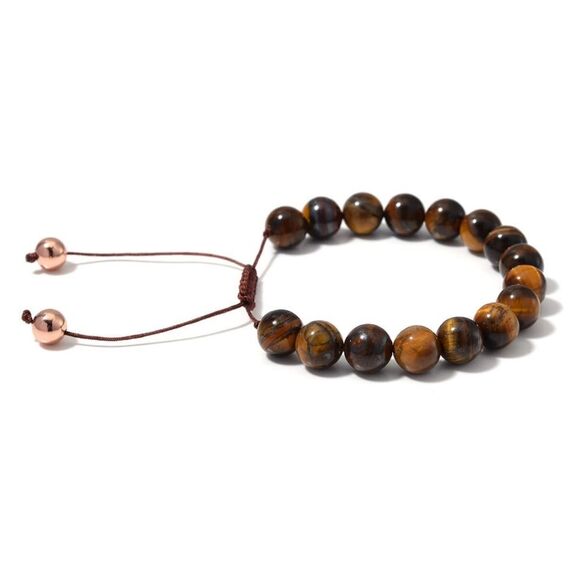 Yellow Tigers Eye Beaded Corded adjustable Bracelet 14kRG over copper - Picture 4 of 10